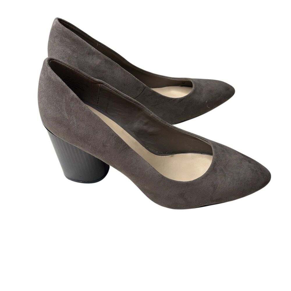 Nine West Gray Grey Suede Color Striped Block Heels Pumps Size 9 Womens